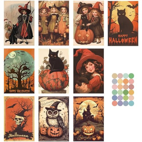 Muteitt 10 Stück Halloween-Themen-postkarten, Nachrichtenkarten, Wandaufkleber, Grußkarten Für Zuhause, Schlafzimmer, Halloween-Dekoration