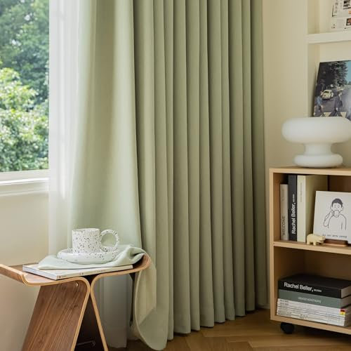 Bishilin Gardinen Blickdicht mit Ösen, Verdunklungsvorhänge Grün 2er Set Modern Einfarbig 96x160CM Chenille Vorhänge Wohnzimmer Jugendzimmer Kinderzimmer