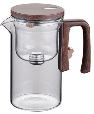 susiodeu Teekanne mit Sieb, magnetischer Filter, Glaskanne zum Aufbrühen von Tee, einfache Schalter Glas Teekanne mit Sieb, klare Teekanne, transparent, 520 ml