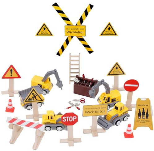 witgift Wichtel Zubehör Baustelle,Miniatur Puppenhaus Werkzeugkasten Set,Miniatur Technisches Fahrzeug Set,Wichtelbaustelle Wichtelset Wichtelzubehör Weihnachten Deko (Rot)