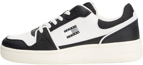 Tommy Jeans Uomo Sneakers con Suola Preformata Retro Basket Profilo Basso, Nero (Black), 45