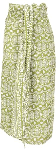 GURU SHOP Bali batik sarongklänning, omlottkjol, sarong, strandduk, män/kvinnor, svart, syntetisk, storlek: en storlek, Lotus/grön, Einheitsgröße