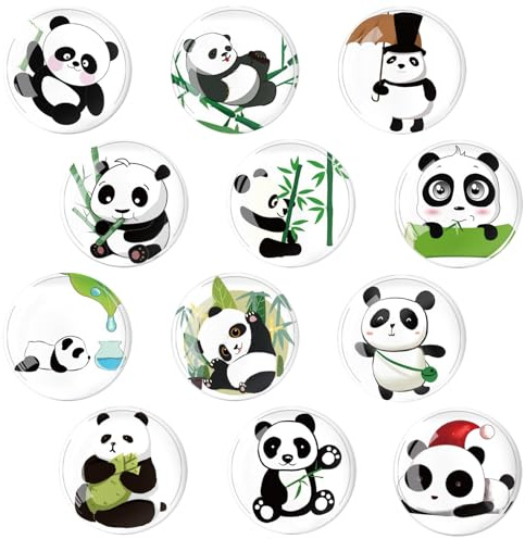 Hshenjhu 12 Stück Magnete Panda Magnete Kinder Lustige Kühlschrankmagnete | Magnete für Kühlschrank Magnete Bunt Magnete für Magnettafel für Motivation, Heimdekoration, Büros, Schließfächer (Rund/30mm)
