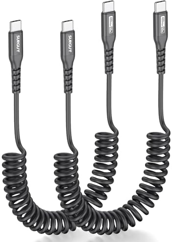SUNGUY Cavo USB-C a USB-C Spirale, 2Pezzi 1,5M [lunghezza di allungamento consigliata: 0,4-1M] Android Auto Carplay cavo di ricarica USB C cavo dati per iPhone 16/15 Pro Max Macbook Galaxy-Nero