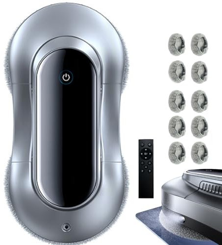 Window Cleaning Robot Vacuum W/Auto 4 Water Spray70ml /Remote Control,2800pa Glass Robotic Vacuum Cleaner For Windows, Glass,Tiles,Bathroom Cleaning W/10 Cleaning Cloths/Safety Rope ,Silver