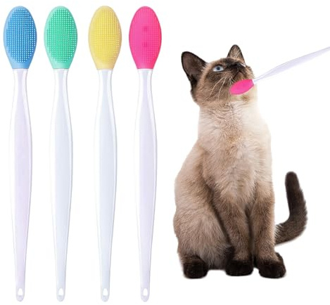 JUFYVO 4-teilige Katzen-Akne-Bürste, kleine Katzen-Zahnbürste, Silikonbürste, doppelseitige Katzenpflegebürste für Haustiere