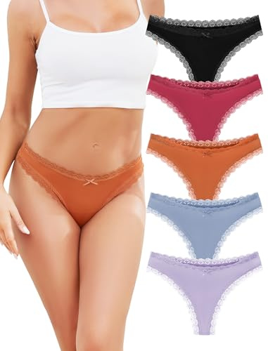 VOENXE 5 Pack Stringtrosor, Kant Tanga, Trosor Dam Flerpack String，UnderkläDer Dam,Sport Stringtrosa FöR Kvinnor,Osynliga Thong Panties Women,Seamless Underwear Tanga,SöMlöSa Damtrosor