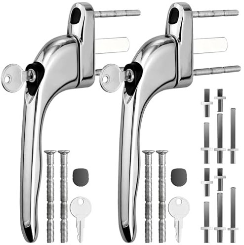 Neoteck 2 Stück Inline-Fenstergriff, universelle Espag-Schlüsselverriegelung, abschließbare Doppelverglasung, sicher und langlebig, ideal für alle gängigen Fenster und Balkontüren, Chrom
