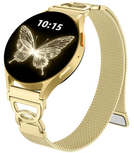 Epova Kompatibel med Galaxy Watch 4 armband 40 mm 44 mm – Galaxy Watch 6 7 5-armband, smal metallmagnet, ersättningsarmband för Galaxy Watch 6 Classic, 5 Pro, 4 Classic, FE, guld