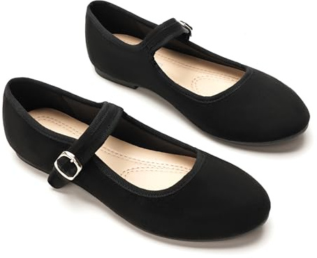 GLAMORA Merceditas Mujer Bailarinas Ante Hebilla Ajustable Zapatos Planos Cómodos Ligeros Suela Flexible Antideslizante Plantilla Blanda Punta Redondeada Calzado black-39