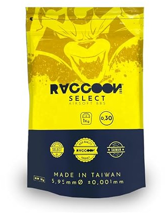 Raccoon Bolsa 1kg Bolas 0.30g 6mm | Bolsa de 1kg para Pistolas/Rifles Airsoft. Peso por Bola 0,30g