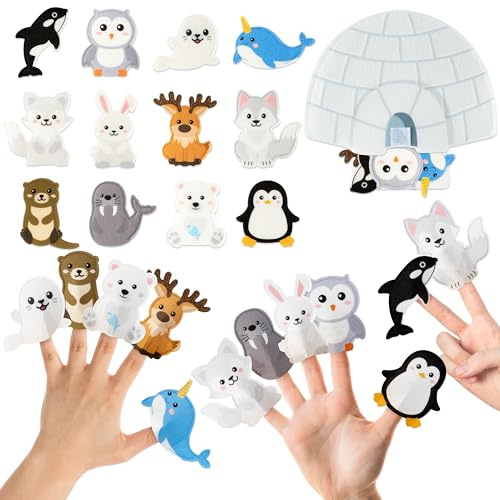 COcnny - Pupazzo di dita di animali polari – 13 pezzi di marionette in feltro antartico con borsa per bambini, fai i tuoi giocattoli di narrazione
