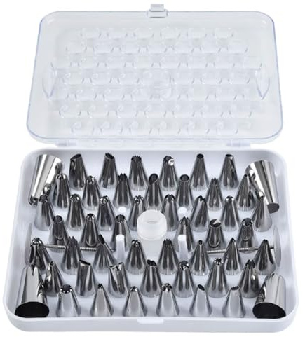 esmen 52-Piece Cake Decorating Set Stainless Steel Piping Nozzles, Flower Tips and Soluble Bean Tools Baking Kit with Storage Box