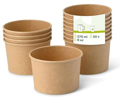 GREENBOX - Eisbecher aus Pappe M, 200 ml, max. 270 ml, Ø 92 mm, braun, 50 St.