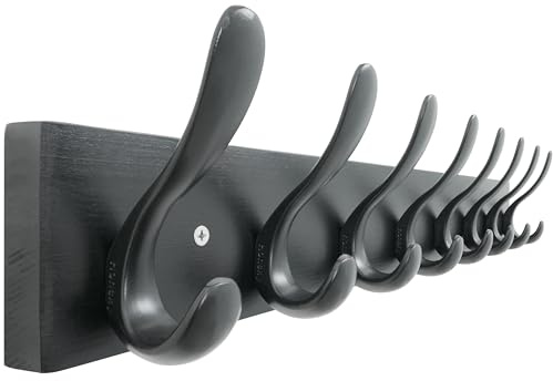 HONSKY Wall Coat Rack, 61cm Wooden Coat Hanger with 8 Double Hooks,Wall Coat Hook,Towel Rack Hanging Coat,Towel,Bag for Entryway, Hallway, Bedroom, Living Room,Black Base/Black Hook