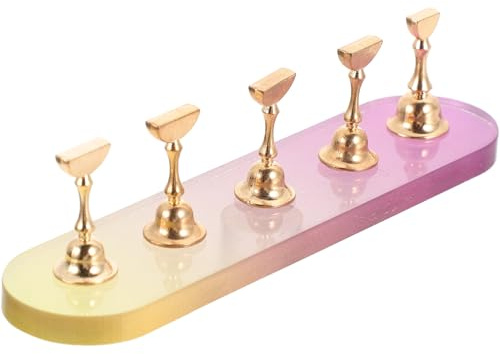 VILLCASE Présentoirs à Ongles de Beauté 5 Pièces Support Nail Art en Acrylique Dégradé Ovale Base Dorée pour Entraînement Manucure Salon Nail Art DIY