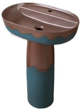 Freistehend Keramik-Standwaschbecken, bodenstehendes Waschbecken mit Wasserhahn und Abflussset modern