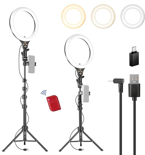 NEEWER ENTRY LEVEL VERSION 10.5 10W Ring Light with 66 Tripod Stand, Overhead Phone Holder Mount Compatible with iPhone, Bi Color CRI85+ LED Selfie Lighting for TikTok Video Recording Streaming, N43