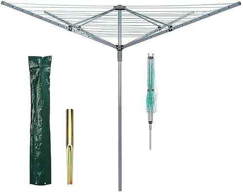 RHMM 60M Rotary Washing Line Heavy Duty 4 Arm Outdoor Clothes Airer with Ground Spike, Foldable Garden Dryer Rack, Space-Saving Laundry Drying Solution