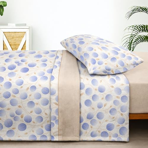 Sábanas Coralina 200, Juego Sábanas Coralina 4 Piezas (Encimera, Bajera y 2 Fundas Almohada) - Sábanas Invierno 200, Ropa de Cama Térmica con Tacto Extrasuave y Transpirable (Hanko Azul)