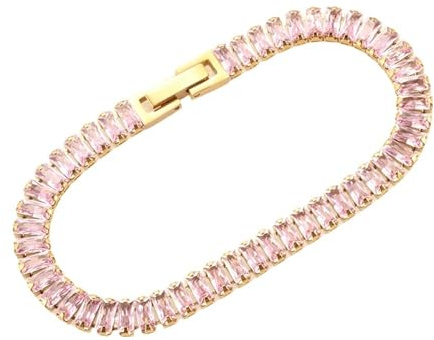 Kubisk zirkonia tennisarmband bälte sugspänne rostfritt stål glänsande kristallsten färgglatt armband, En storlek, Metall, Ingen ädelsten