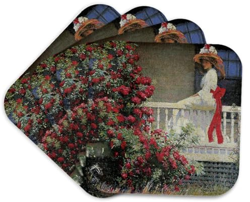 3dRose The Crimson Rambler by Philip Leslie Hale Victorian Lady and Roses Set of 4 Coasters - Soft