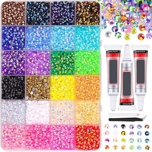 24 färger 3 mm geléstrass, 32 000 st glitterstenar, bedazzler-kit, flatback strass för pyssel naglar textilier diamantmålning, glitter ädelstenar strass med pincett och vaxstift