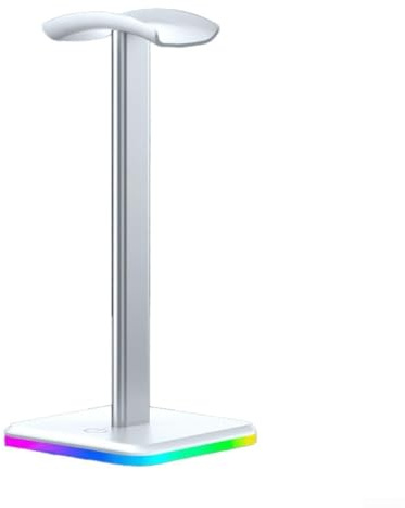 HaloModora RGB Illuminated Headphone Stand, Touch Activated Gaming Headset Holder with Aluminum Support, Anti-Scratch Desk Organizer for Audio Gear (M6 white)