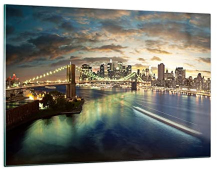Quadri Moderni Soggiorno America Architettura New York Quadro su Vetro 120x80cm Stampe da Parete in Vetro Camera da Letto Cucina 1 pezzo Wall Art Grandi XXL Decorazione Murale Immagini GAA120x80-0226