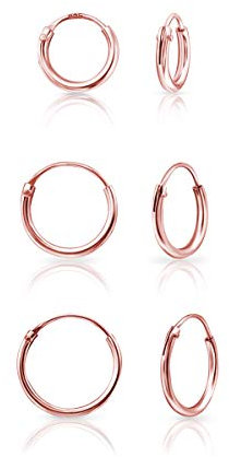 Set Orecchini Donna Oro Rosa 18K - Orecchini Piccoli a Cerchio Argento 925 Placcati Oro Rosa - Cerchietto Orecchino Helix Cartilagine Lobo Piercing Naso - Diametro 8, 10, 12 mm