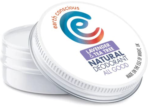 Earth Conscious 100% Natural Deodorant Organic Balm Cream 60g- Eco Friendly, Vegan, Plastic Free & Cruelty Free Deodorants for Men and Women. UK Made (Lavender & Tea Tree)