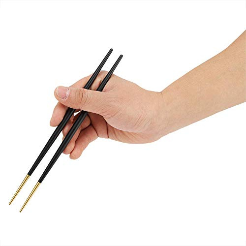 304 Edelstahl Essstäbchen Japanische Sushi Gold Essstäbchen Geschirr Set Leichte und Wiederverwendbare Metall Besteck für Mittagessen Spülmaschinenfest(Schwarz)