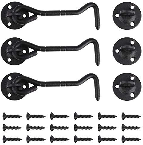 Sturmhaken Kabinenhaken Edelstahl Sturmhaken Fensterhaken mit Öse Platten mit Befestigungsschrauben für Scheunen Tor, Bad, Fenster, Schiebetür 3 Stücke 100mm
