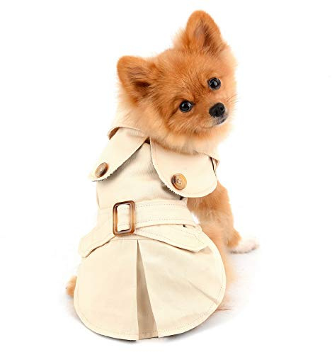 PAIDEFUL Hundemantel für kleine Hunde, Mädchen, Jungen, Winddicht, modisch, Westernjacke, mit Gürtel, Oberbekleidung für Herbst und Winter, Hundekleidung für Welpen, Chihuahua, Yorkie, Khaki, Größe M