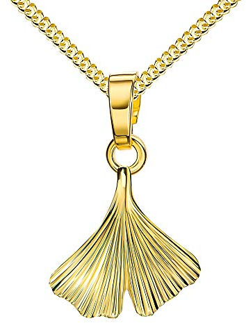 Gold Anhänger 585 Gold 14 Karat 14K mit Ginkgo-Blatt Gold für Damen mit Halskette Länge wählbar.