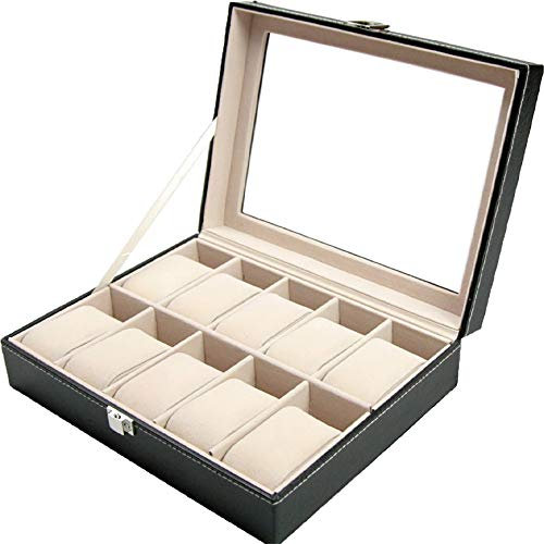 LJJ Uhrenbox für 10 Uhren Eleganter Speicher Schachtel mit Sichtfenster