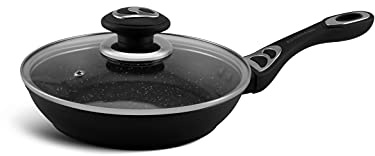 Pfanne mit Deckel, Non Stick Frying Pan - Pfanne Beschichtet Antihaftbeschichtung, Schmorrpfanne Rund mit Deckel - Für jede Art von Herd, Eine Leichte und Widerstandsfähige Bratpfanne (24 cm)
