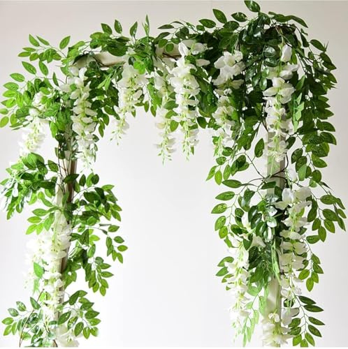 Anforsun Künstliche Glyzinienrebe, künstliche Seidenblumen, hängende Reben, Pflanzen, künstliche Girlanden für Garten, Outdoor, Wand, Grün, Dschungel, Party, Hochzeit, Bogen, Blumendekoration (1