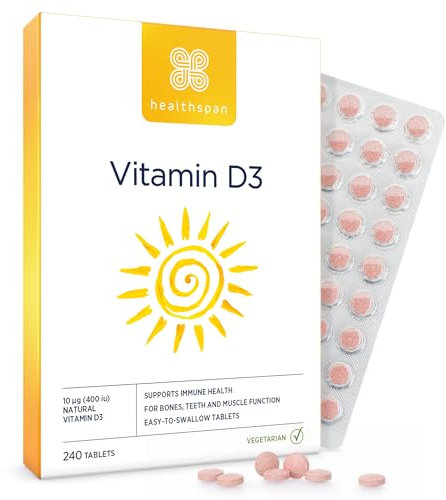 Healthspan Vitamin D3 10µg (8 Months' Supply) | Support Your Immune Health & Promotes Healthy Bones, Teeth & Muscles | Vegetarian