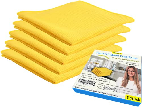 elauelue Fishscale Reinigungstücher 5er-Pack 40x40cm | Fischschuppen Tücher, Wellenmuster, Haushaltstücher