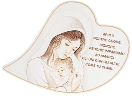Albalù Icona Cuore Maternità Sacra Famiglia stampata a rilievo su Legno Laccato | Quadretto Sacro Idea Regalo e Complemento d'Arredo | Made in Italy