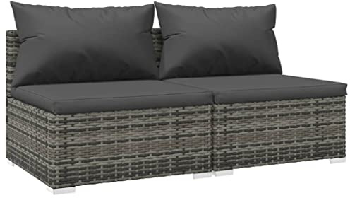 vidaXL Garten Lounge Set, Gartenmöbel Set mit Kissen, Sofa Garnitur für Garten Terrasse, Sitzgruppe Rattanmöbel, 2-TLG. Poly Rattan Grau