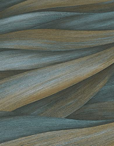 Non-Woven Wallpaper 10257-08 Casual Chic Waves Pattern Blue Dark Green