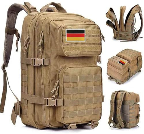 Oreunik Militär Rucksack Herren,45L Wasserdicht Taktischer Bundeswehr Rucksack Molle Rucksäcke Survival Backpack für Wandern im Freien Trekking Camping Wandern Angel Reise Arbeit (Khaki)