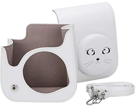 RvSky Camera Accessories PU Vintage Camera Bag Single Shoulder Messenger Storage Packet Fit for Mini11(灰白大眼猫)