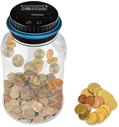 Newaner Salvadanaio Elettronico Digitale Adulti con Display Lcd, Trasparente Coin Counting Soldi Scatola, Euro Contatore Automatico Grande, Sicuro Moneta Risparmio Contanti per Bambini (1.8L)