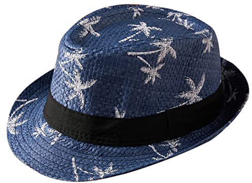 Happy Cherry Halmhatt barn pojke sommar solhatt anti-UV cowboy hatt Panama för semester strand resor 54 cm, Marinblå, One Size