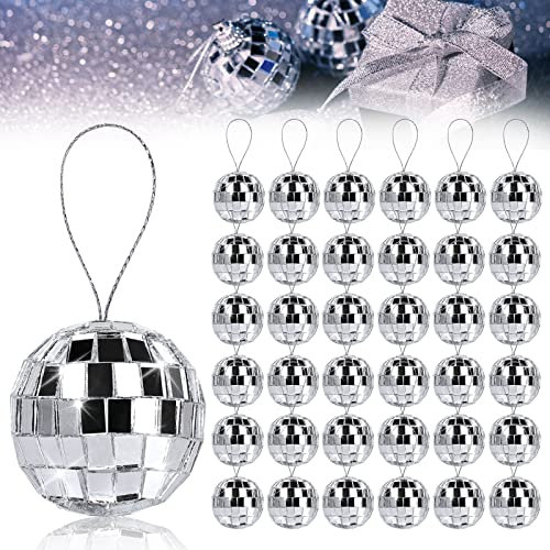 36 Pezzi Palla da Discoteca 3cm Argento Mirrorball Specchio per Feste, Matrimoni, Alberi di Natale e Bar