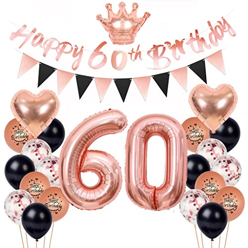 60 ans anniversaire Ballon Femme, Decoration Anniversaire 60 ans or rose noir, Ballon 60 anniversaire or rose, anniversaire 60 ans or rose noir decoratio, ballon 60 anniversaire fête déco