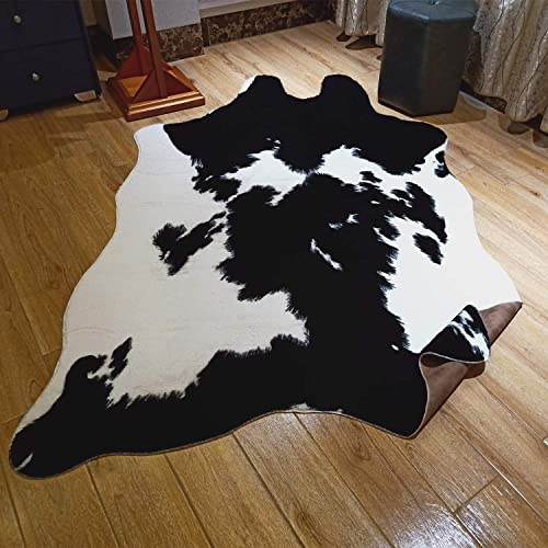 JACCAWS Alfombra negra de piel de vaca sintética (1,9 m x 2,5 m), suave y agradable al tacto, antideslizante, con estampado de vaca para sala de estar, dormitorio, comedor u oficina (blanco y negro,